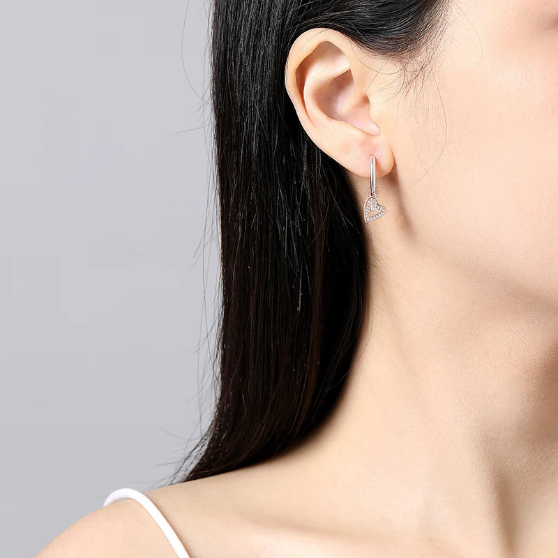 New 2025 Original 925 Sterling Silver Earrings For Women Piercing Hoop Love Heart Earings Rose Gold Wedding Gift Luxury Jewelry