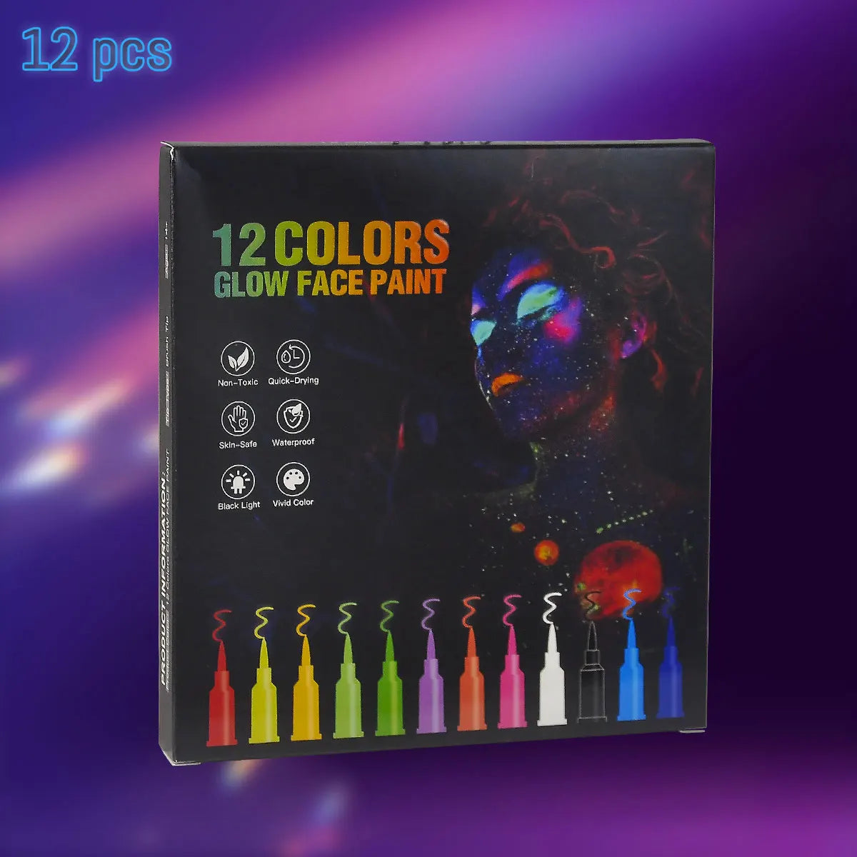 WQN 12pcs Multicolor Fluorescent Body Painting Pens, Lightweight and Portable, for Music Festival Painting and Graffiti Supplies