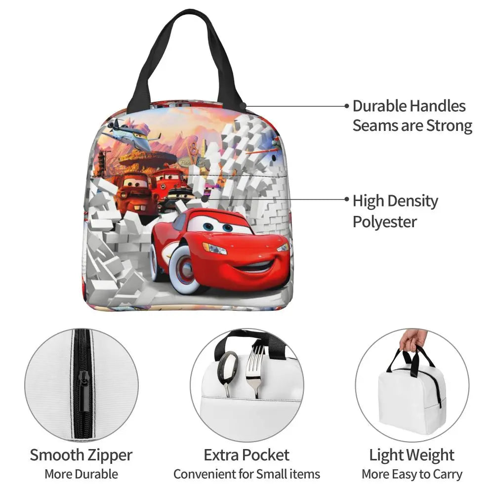 Custom Car 95 Lightning Mcqueen Insulated Lunch Bag for Women Resuable Racing Car Thermal Cooler Bento Box Office Picnic Travel
