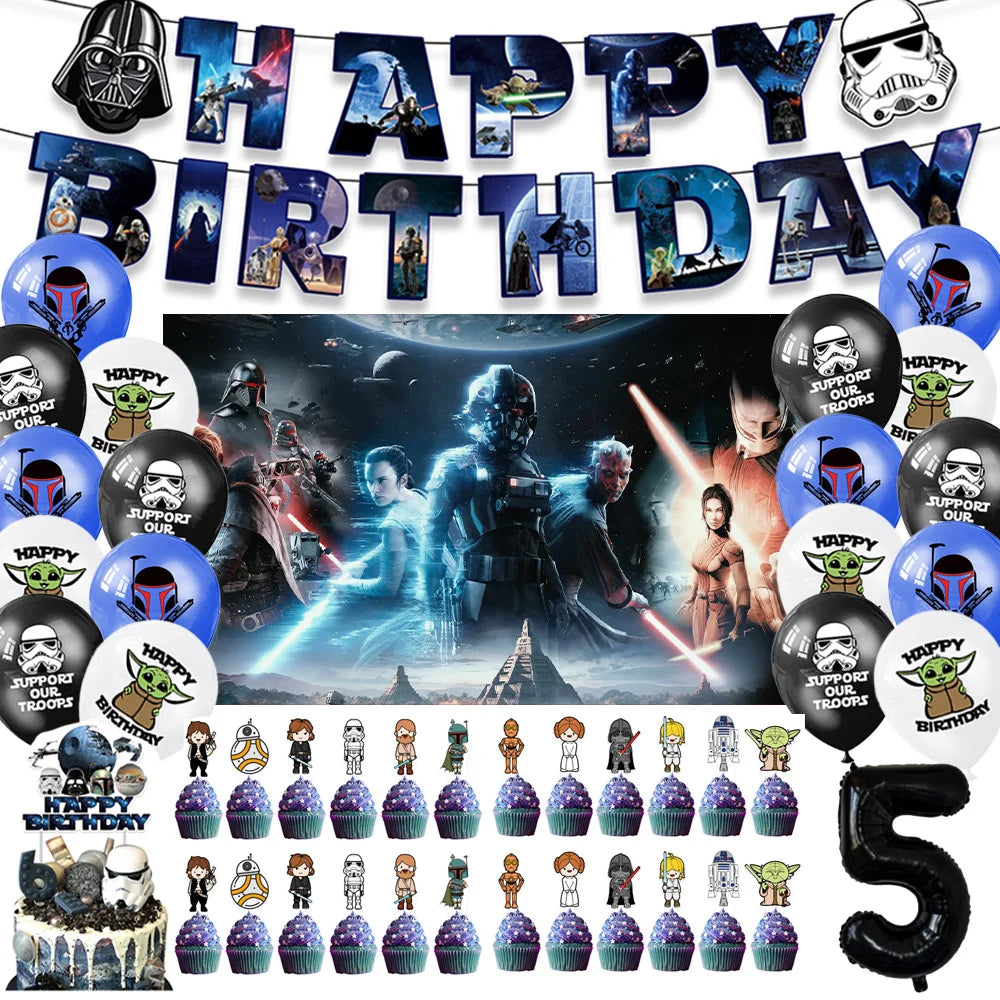 Film Star Wars Theme Birthday Party Decorations Cake Topper Number Balloons Background Yoda Master Robot Backdrop Supplies Gifts