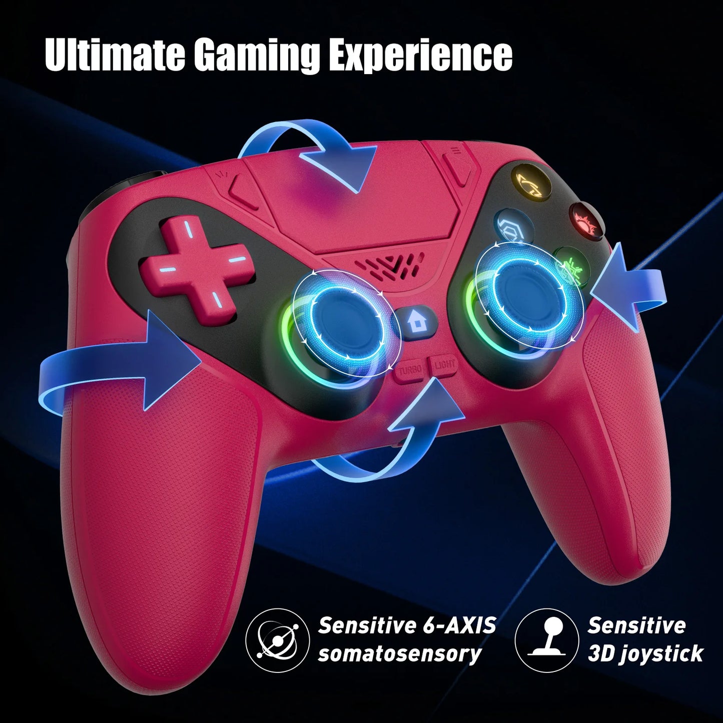 GAMROMBO Wireless Controller for PS5/Playstion 5 Pro/Slim/PC Console W/ RGB Dual Vibration Marco/Turbo Function 3.5mm Audio Jack