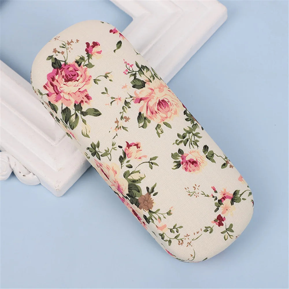 Retro Floral Glasses Case Flower Printed Cloth Reading Glasses Box Hard Eyewear Protector Women Optical Glasses Storage Case