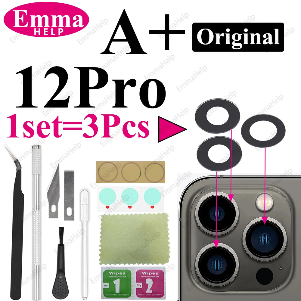 1Set Original Sapphire Rear Camera Glass Replacement for iPhone 16 15 14 Pro Max 12 13 Mini 15 Plus Camera Lens Repair Tool Kits