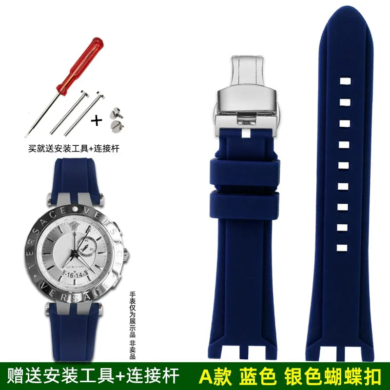 Rubber Watch Band For Versace V-RACE DUAL Series Strap Silicone Watch Accessories 24mm Waterproof Belt Notch Special Concave