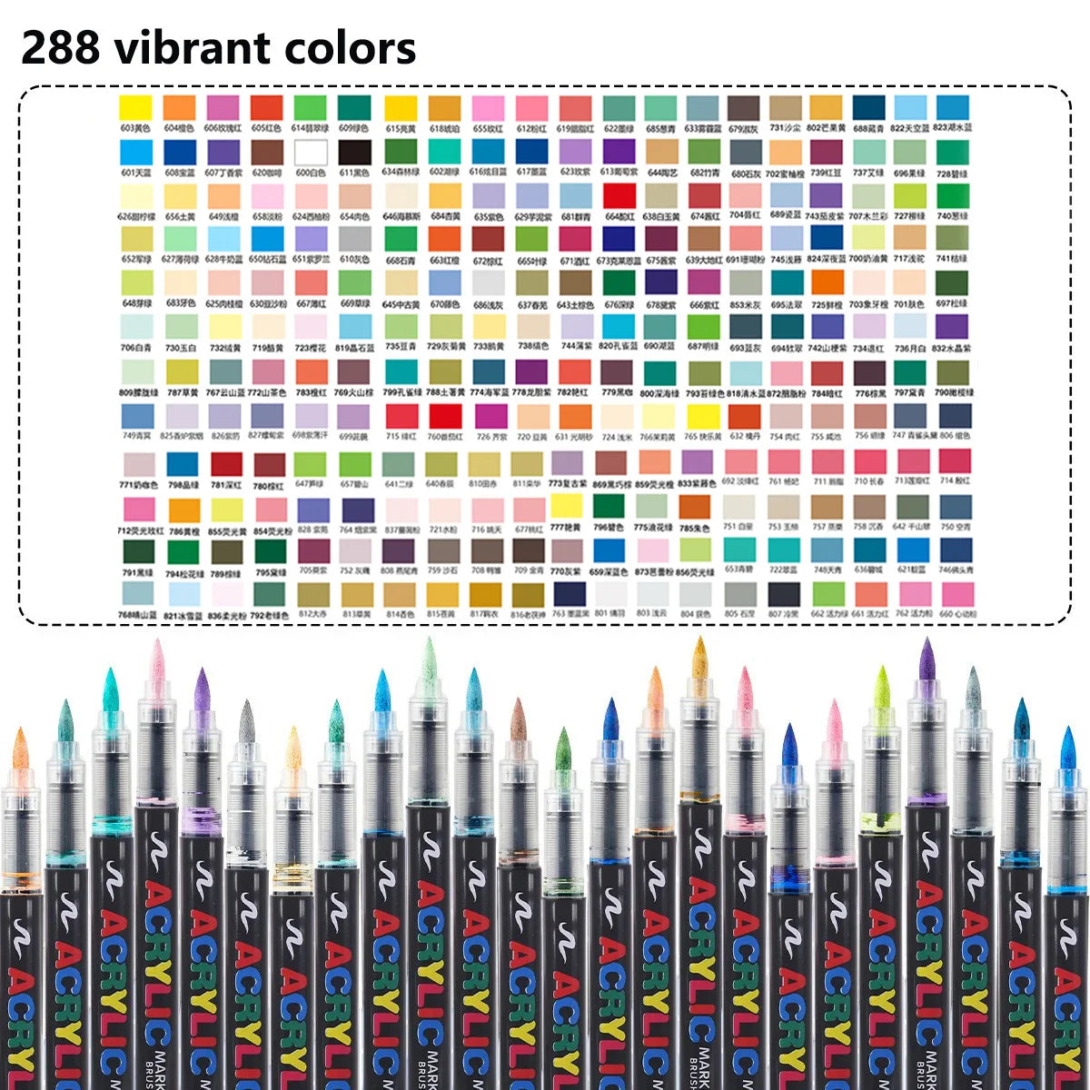 12-288 Colors Flexible Brush Acrylic Markers Set for Rock Wood Canvas Glass Stone DIY Crafts Painting Art Supplies