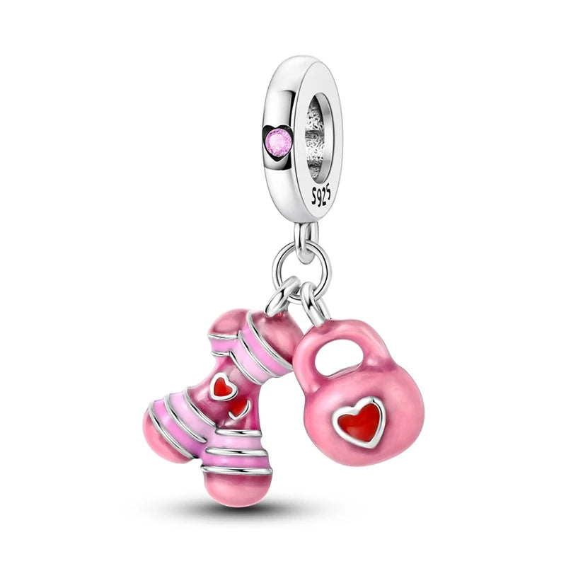 925 Sterling Silver Pink Series Charms Bow Tie Girl Cake Princess Beads Pendant Fit Original Bracelet DIY Jewelry Gift For Woman