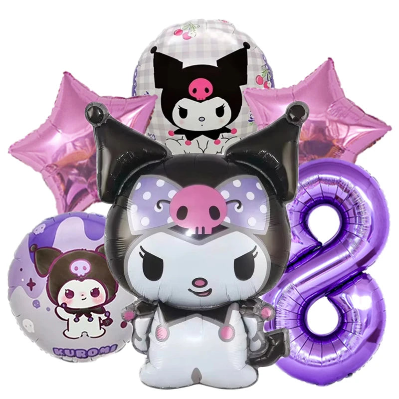 6pcs/set Cartoon Kuromi Y2K Aluminum Film Balloon Sanrio Cute Children Birthday Set Girl's Birthday Decorating Party Gifts Prop