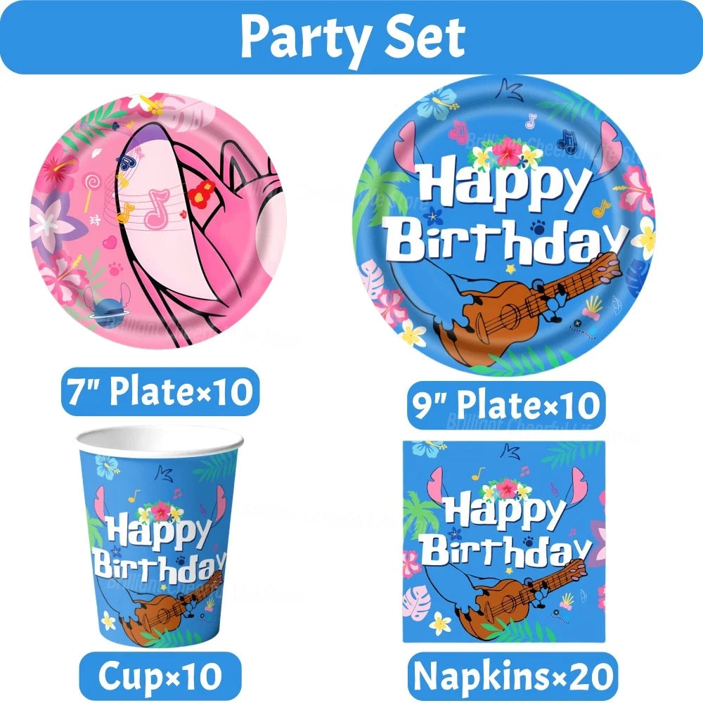 Stitch Birthday Decoration Lilo and Stitch Theme Tablecloth Paper Cup Plate Balloons Baby Shower Supplies Kids Favor