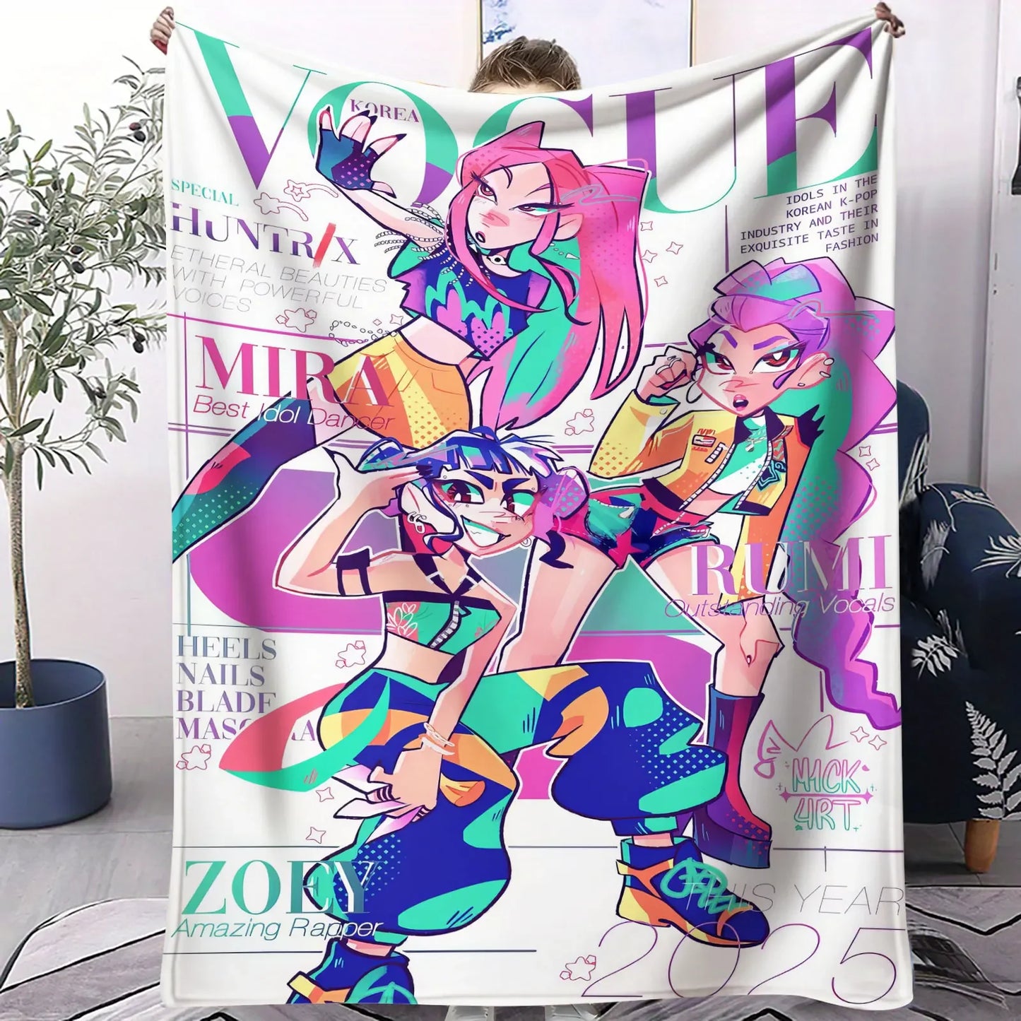 K POP D-Demon H-Hunters Collage Blanket Hot Anime Soft Warm Flannel Throw Sofa Bed Cover Travel Camping Kids Girls Fans Gift