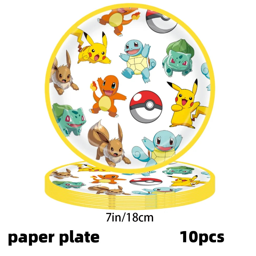 Decoration Pokemon Birthday Party Hats Pikachu Disposable Tableware Tablecloth Cup Plate Napkin Baby Shower Party Favors Pokemon