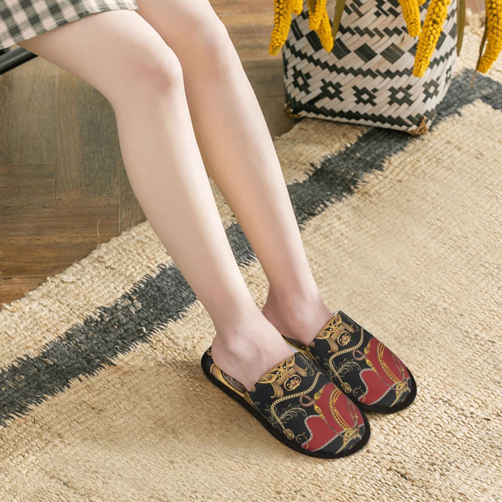Custom Vintage Baroque Prints Greek Ornament Golden Meander Meandros Soft Scuff Memory Foam Slippers Women Hotel House Shoes