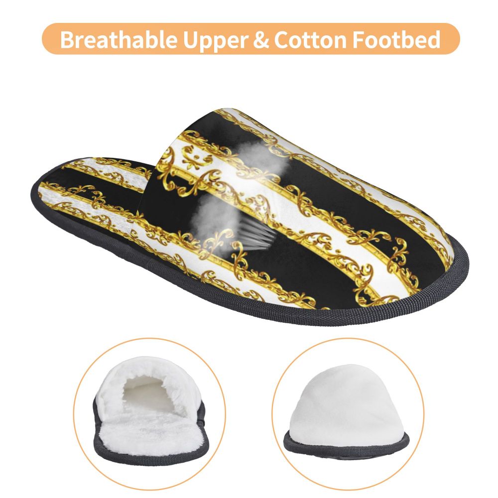Custom Vintage Baroque Prints Greek Ornament Golden Meander Meandros Soft Scuff Memory Foam Slippers Women Hotel House Shoes