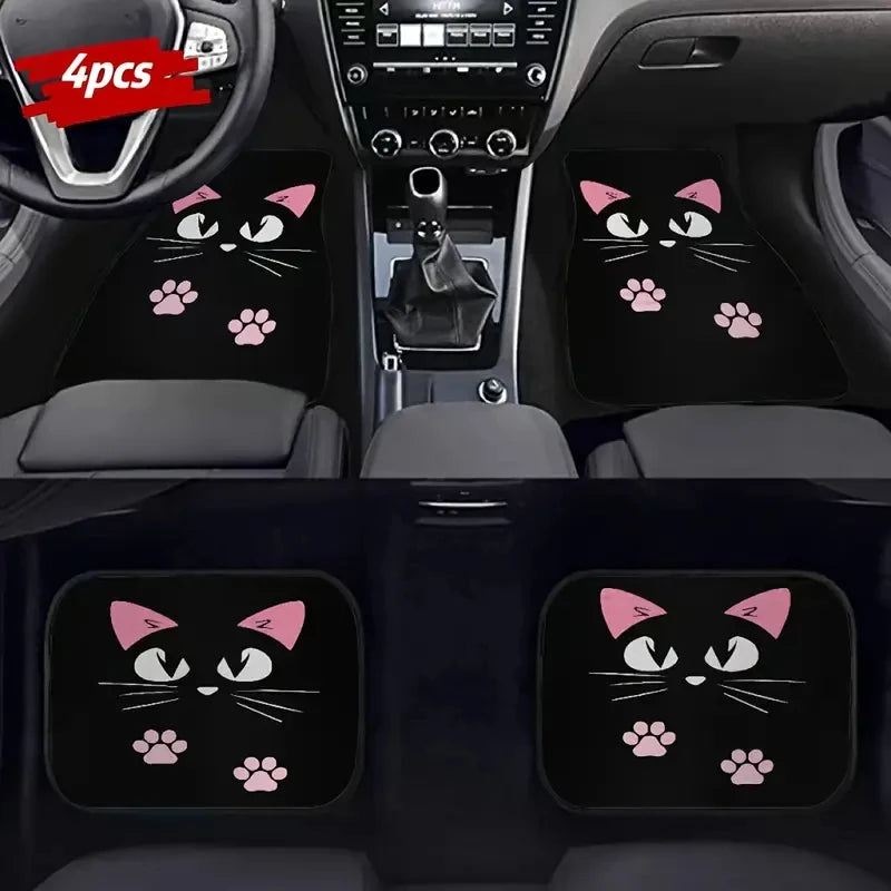 4 PCS Car Retro Cartoon Cat Black Nordic Windmill Carpet Four-piece Anti-fouling Floor Mat