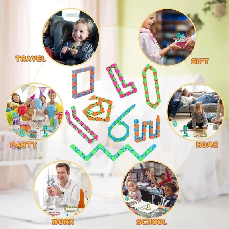 24Links Fidgets Wacky Tracks Toys Classroom Students Gifts Sensory Autism Snap Fidget Click Toy for Kids Adults Stress Relief