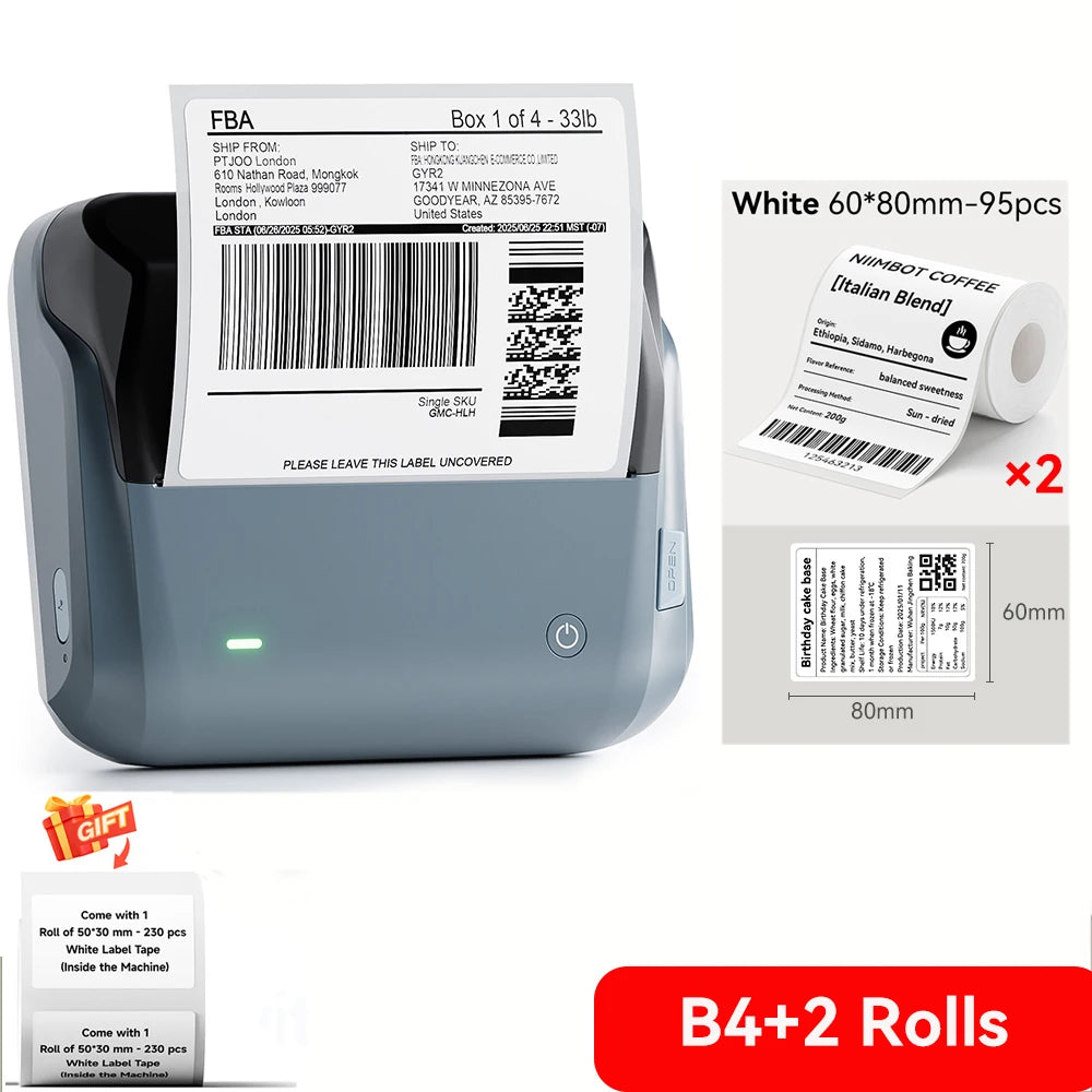 Niimbot B4 Thermal Label Printer Large Size 20-110mmm Print Width Label Sitcker Machine Shipping Label Business Office Use