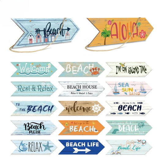 Beach Arrow Wooden Sign Beach Seaside Road Guide Wall Decoration Indicator Hanging Beach House  Wall Plaque Decor