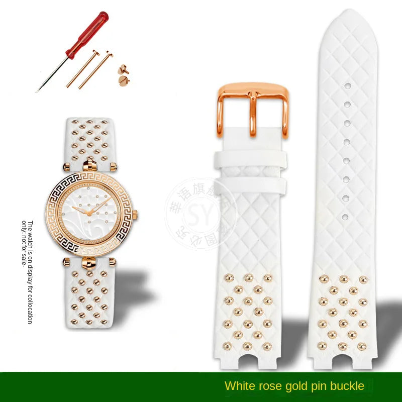 Shenyu Watchband with u-shaped interface For VERSACE Vanitas micro Leather strap Replace watch bracelet female Watch Accessories