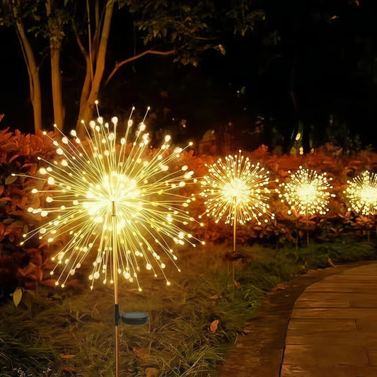 Solar Firework Lamp Outdoor - 8 Lighting Modes IP65 LED Bead Shape for Garden Pathway Wedding Party & Festival Decoration