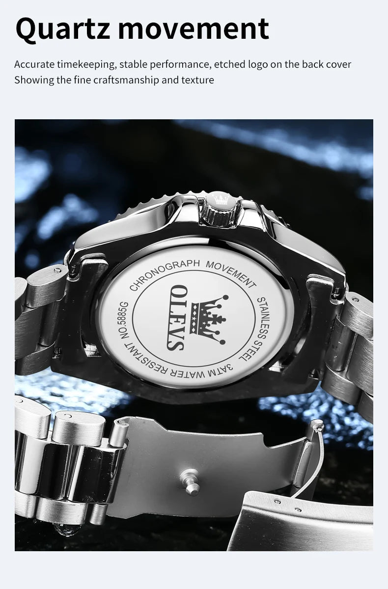 OLEVS 5885 Diving Series Men Watch Luxury Automatic Date Original Watch Trendy Stainless Steel Waterproof Sports Quartz Watch