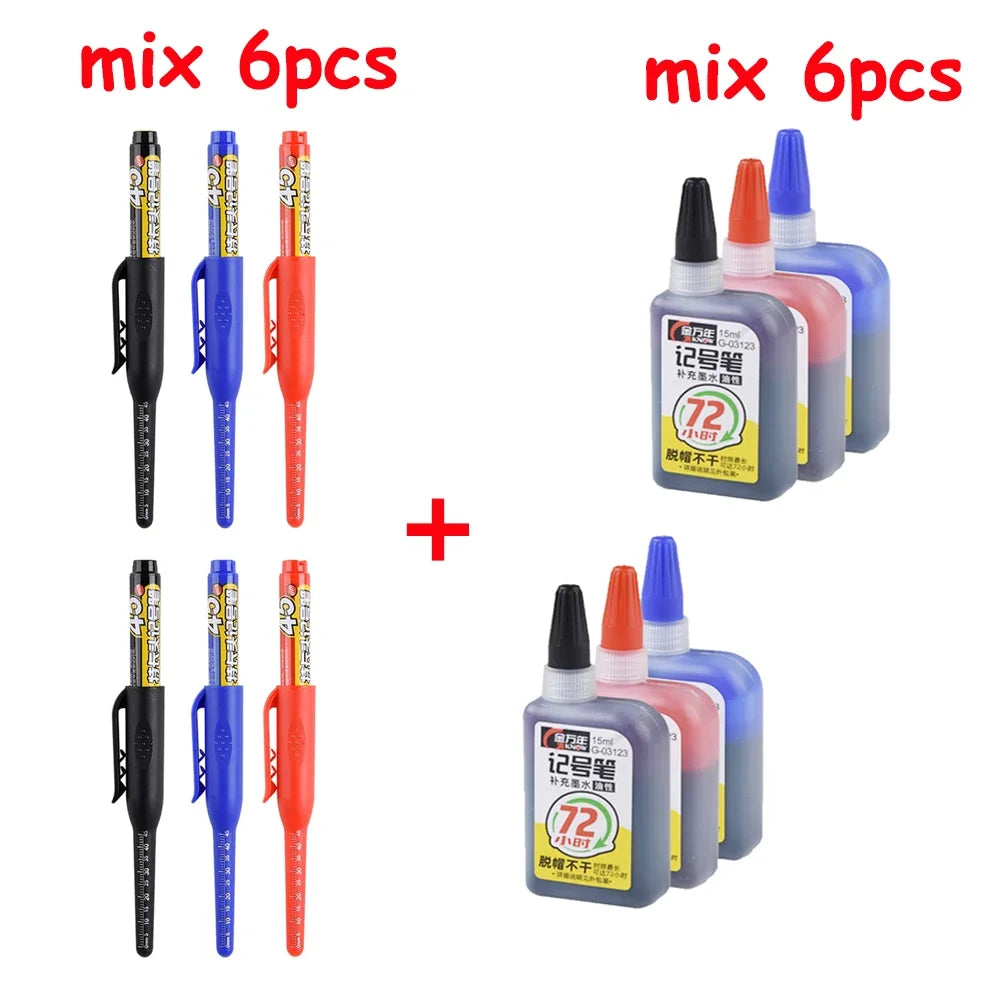1-6Pcs 45mm Waterproof Long Head Nib Deep Hole Markers Pen Tile Carpenter Pen Multi-purpose for Woodworking Black/Blue/Red Ink