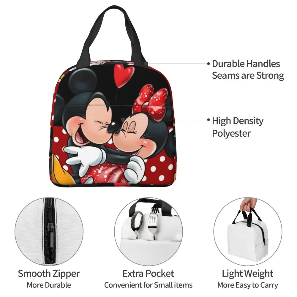 Custom Mickey Pink Minnie Mouse Lunch Bag Women Creative Design Cooler Warm Insulated Lunch Box for Kids School