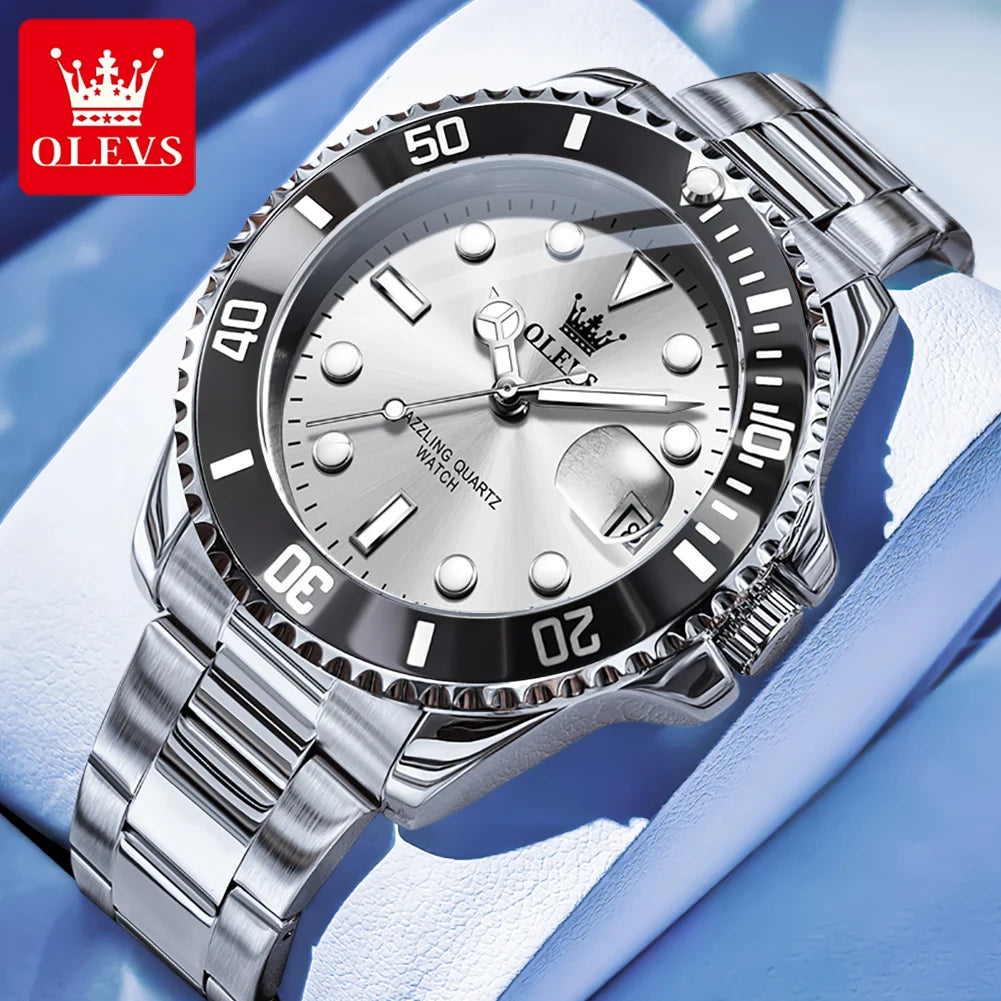 OLEVS 5885 Diving Series Men Watch Luxury Automatic Date Original Watch Trendy Stainless Steel Waterproof Sports Quartz Watch