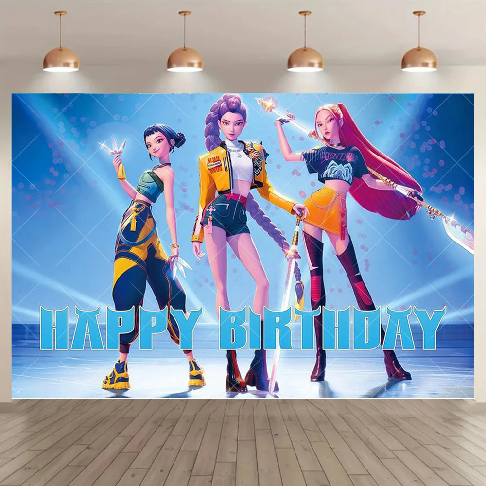 Adult Children's Birthday Party Decorations Background Hot KPop Girl Demon Hunters Backdrop Baby Shower Banner Photo Booth Props