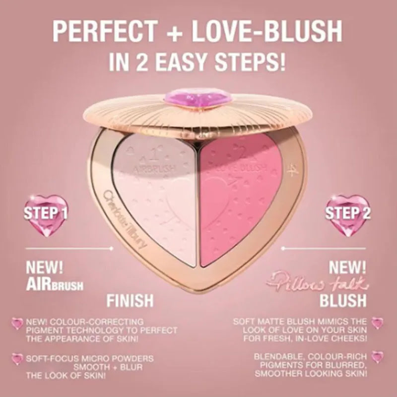 Charlotte Tilbury Natural Matte Pressed Powder Oil Control Brighten Whitening Makeup Two-color Heart-shaped Blusher Cosmetics