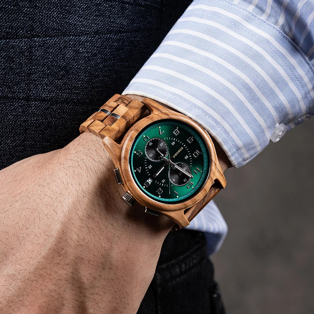 Wooden Watch for Men BOBO BIRD Chronograph Wristwatch with Luminous Hands Wood Watches Anniversary Gift for Him
