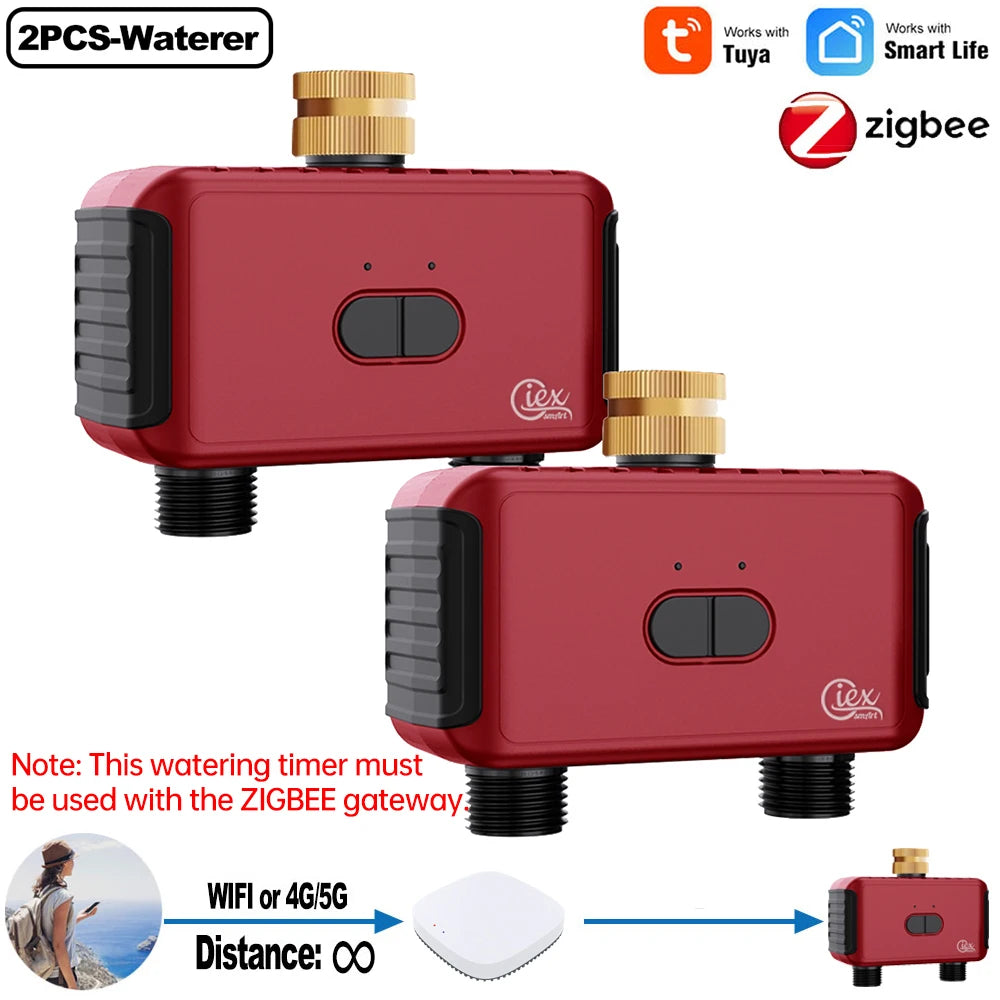WIFI & ZIGBEE 2-Zone Watering Timer Smart Garden Automatic Irrigation System Drip Sprinkler Controller Valve Tuya 2MQTT ZHA