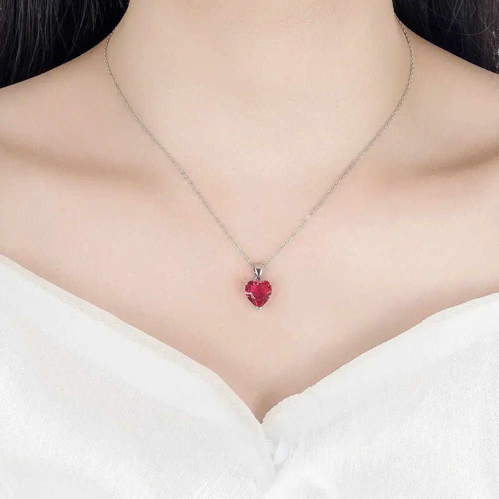 Fine 925 Sterling Silver Color Jewelry Gift Sets for Women Female Romantic Heart Zircon Huggie Earrings Pendant Necklace Ring