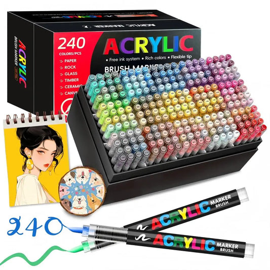 12-288 Colors Acrylic Paint Pen Markers Acrylic Felts Brush Tip Paint Markers For  Wood Rock Painting Canvas Gift DIY Crafts