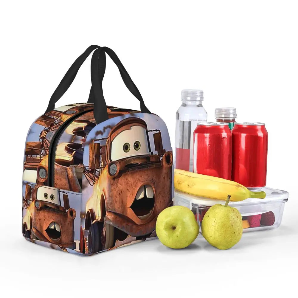 Custom Car 95 Lightning Mcqueen Insulated Lunch Bag for Women Resuable Racing Car Thermal Cooler Bento Box Office Picnic Travel