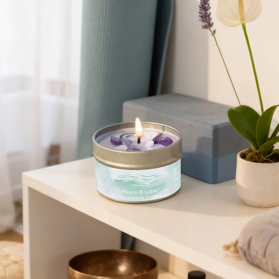 Scented Candles-3oz,Lavender&Chamomile Aroma with Healing Crystals, Great for Holiday Gifting Christmas/Halloween & Home Decor