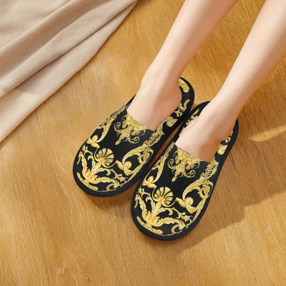 Custom Vintage Baroque Prints Greek Ornament Golden Meander Meandros Soft Scuff Memory Foam Slippers Women Hotel House Shoes