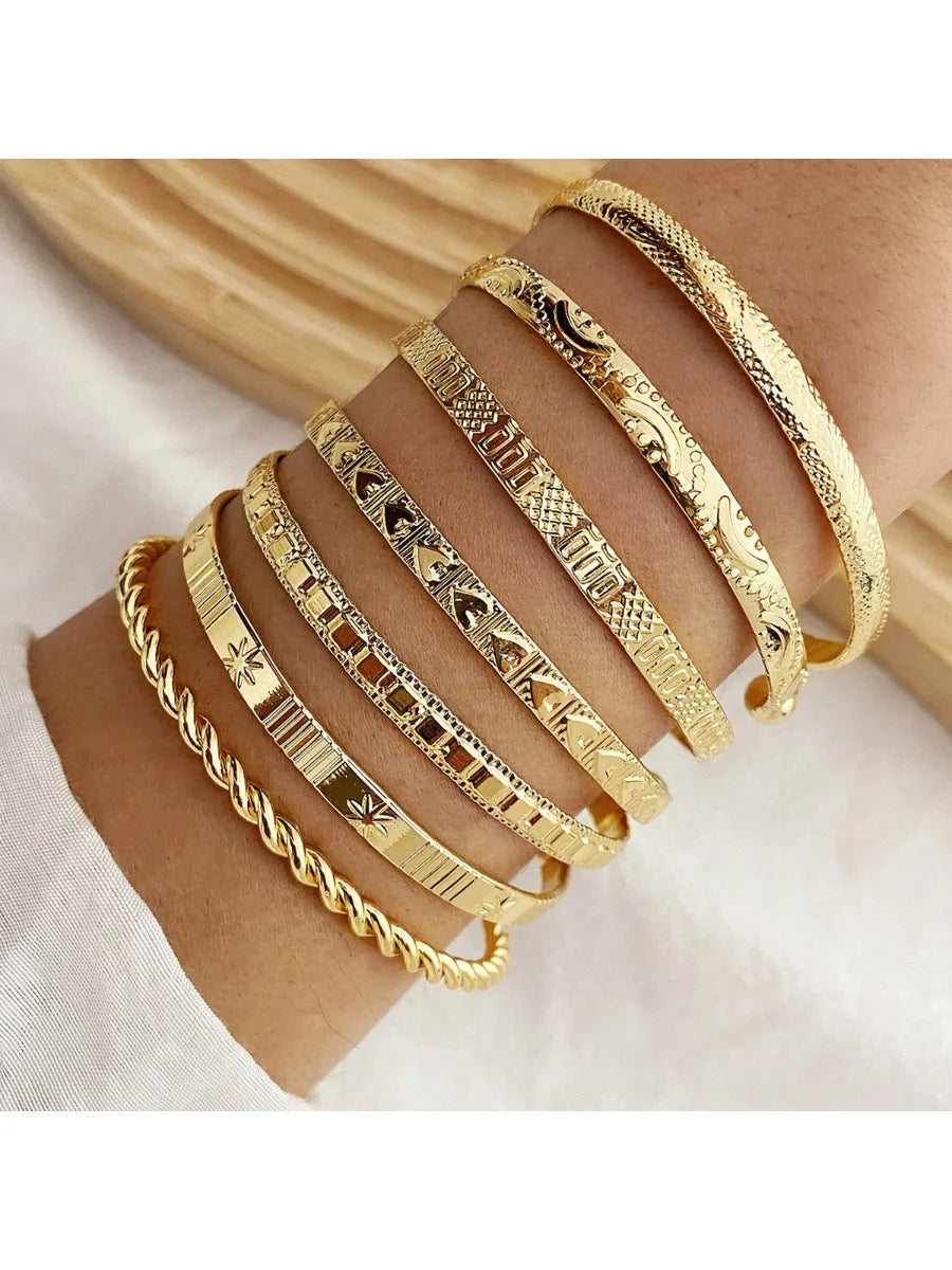 7Pcs Retro Metal Wire Bangles High Quality Exaggerated Open Bracelets Fashion Jewelry For Women Party Daily Wear