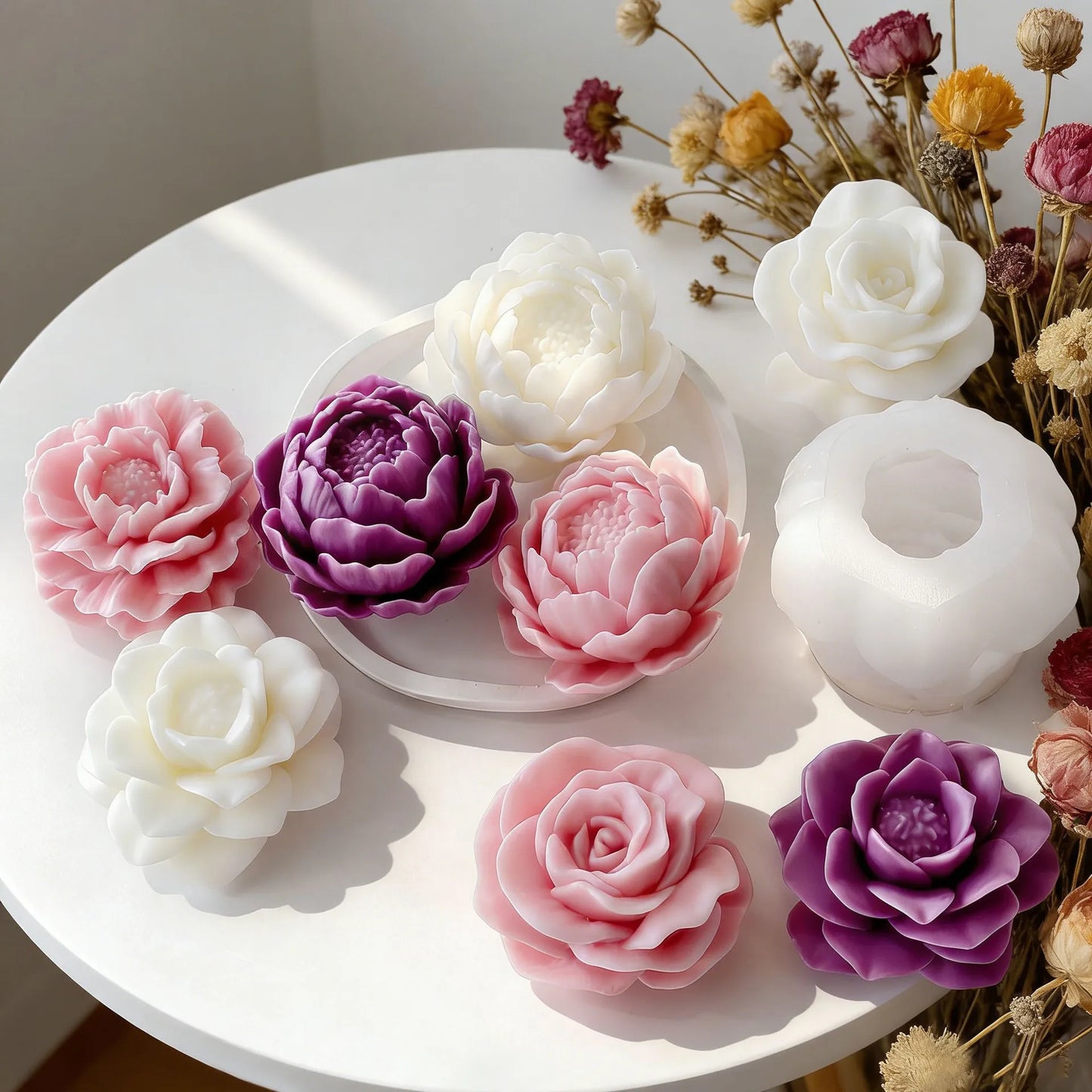 DIY Floral Series Rose Peony Lotus Silicone Mold Aroma Candle Plaster Resin Flowers Mold Handmade Soap Making Supplies