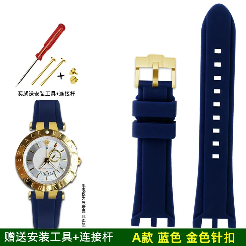 Rubber Watch Band For Versace V-RACE DUAL Series Strap Silicone Watch Accessories 24mm Waterproof Belt Notch Special Concave