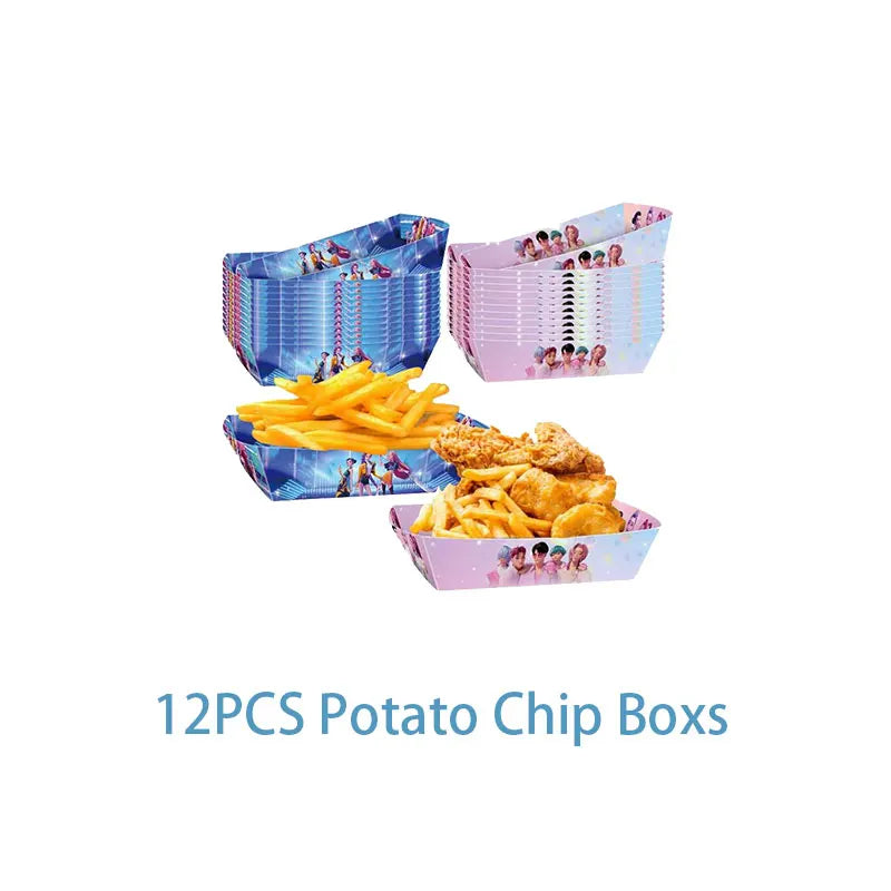 New Anime Kpop Demon Hunters Birthday Party Decorations Set Kpop Theme Cup Plate Gift Bags Balloons Banner Supplies Girls Favors