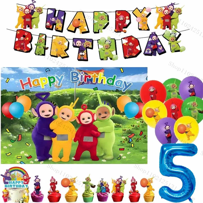 Teletubbies Birthday Party Decoration Tableware Set Paper Plates Balloons Banner Tablecloth For Kids Baby Shower Party Supplies