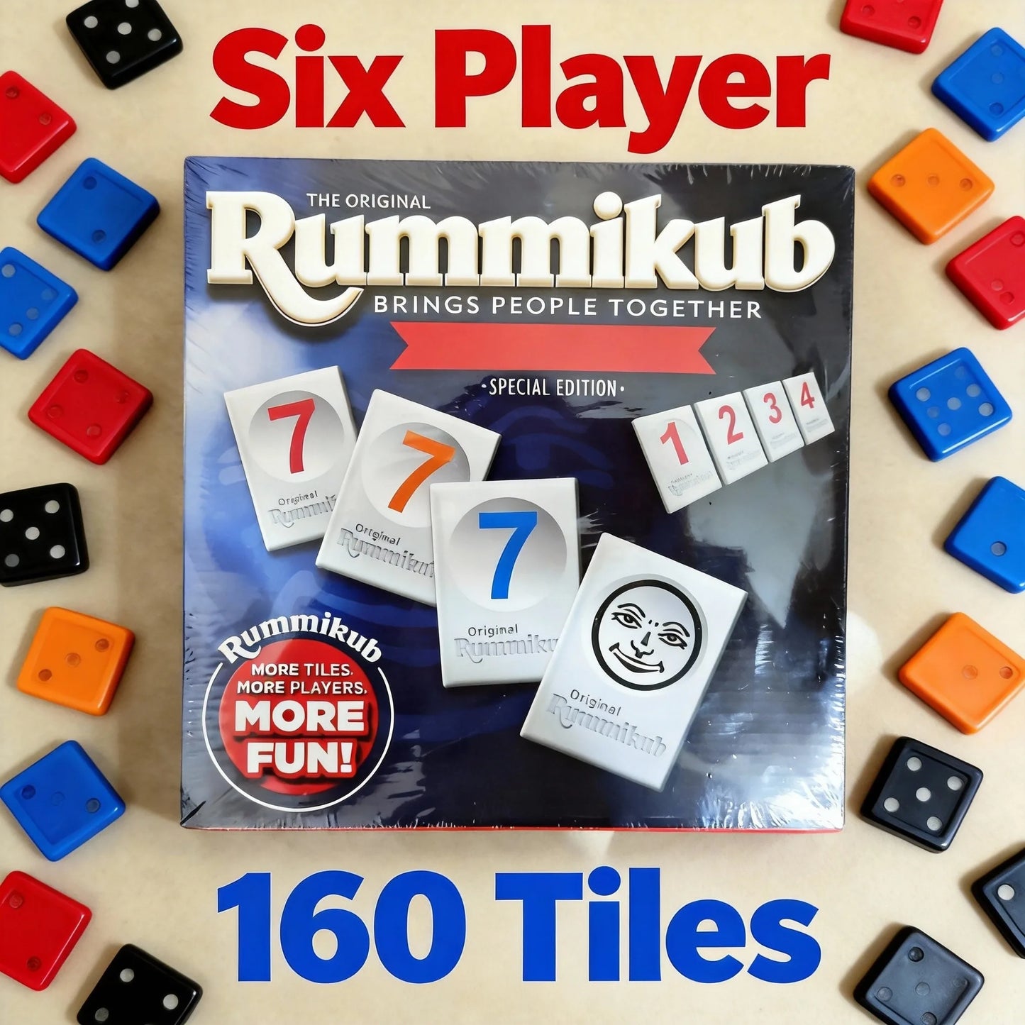 Rummikub Six Player Special Edition - Family Strategy Game with 160 Tiles, Boost Logic & Math Skills for Game Night