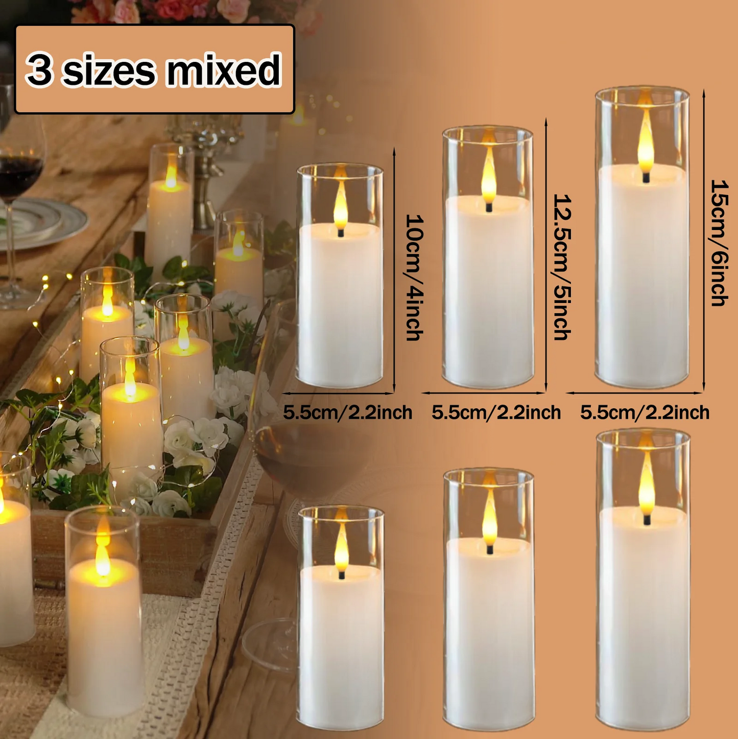 6-90PCS Acrylic Cup Led Candles Wedding Flickering Flameless Candles Battery Operated Artificial Candle Concert Activities Decor