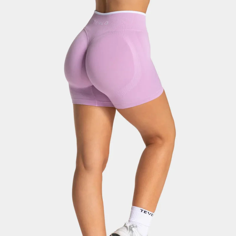 TEVEO Women's Color Block Yoga Shorts - Butt-lifting, Breathable, High-elasticity, Gym Workout & Running Shorts