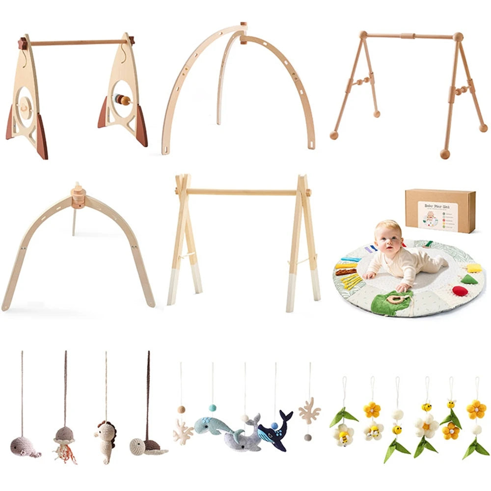 Wooden Baby Play Gym Music Activity Mat 0-12 Baby Months Exercises For The Limbs Sensory Development Toys Mobile Suspended Bell