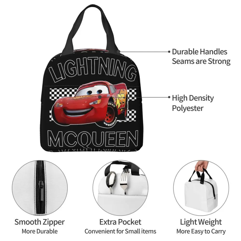 Custom Car 95 Lightning Mcqueen Insulated Lunch Bag for Women Resuable Racing Car Thermal Cooler Bento Box Office Picnic Travel