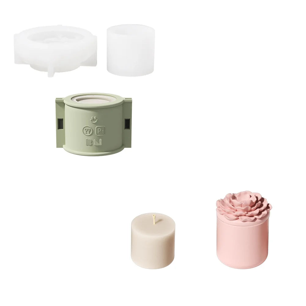 Nicole Camellia Candle Jar Jesmonite Silicone Mold Reusable Candle Refill Mold DIY Flower Concrete Gypsum Mould