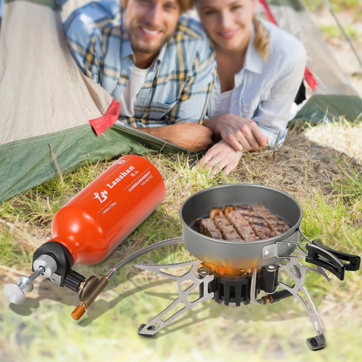 Lixada Outdoor Camping Multi Fuel Oil Stove with 500ml Gasoline Fuel Bottle and 9-Plate Camp Stove Windscreen Windshield