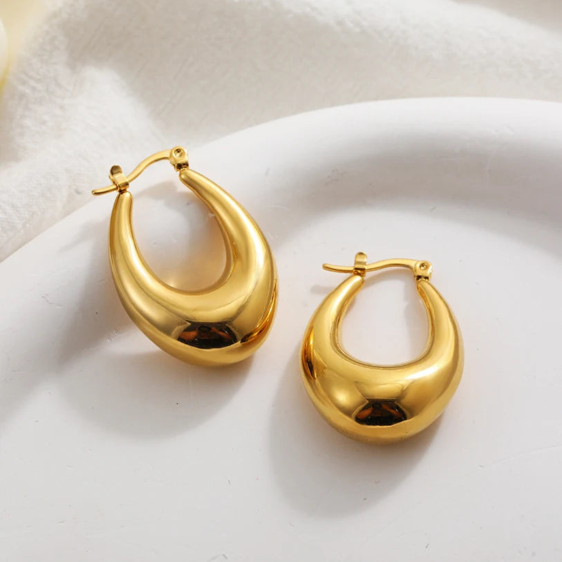 Fashion Glossy Stainless Steel Chunky Hoop Earrings for Women Gold Plated Thick Texture Geometric Circle Earring Vintage Jewelry