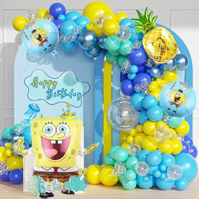 1set Cartoon SpongeBob Party Balloon Garland Arch Kit Kids Cartoon Birthday Party Decor Supplies 3D SpongeBob Ball Foil Balloons
