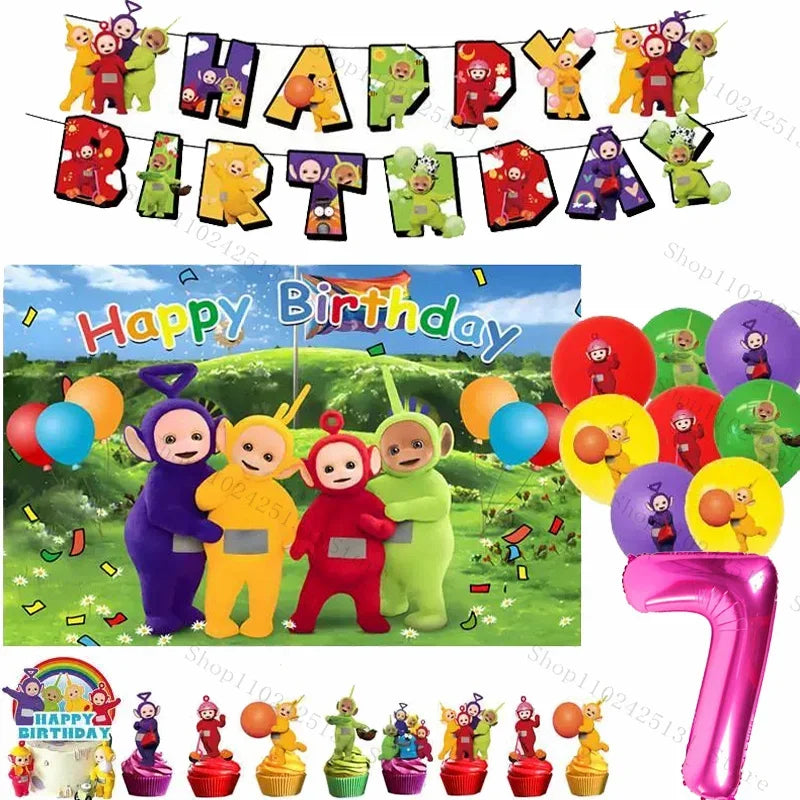 Teletubbies Birthday Party Decoration Tableware Set Paper Plates Balloons Banner Tablecloth For Kids Baby Shower Party Supplies